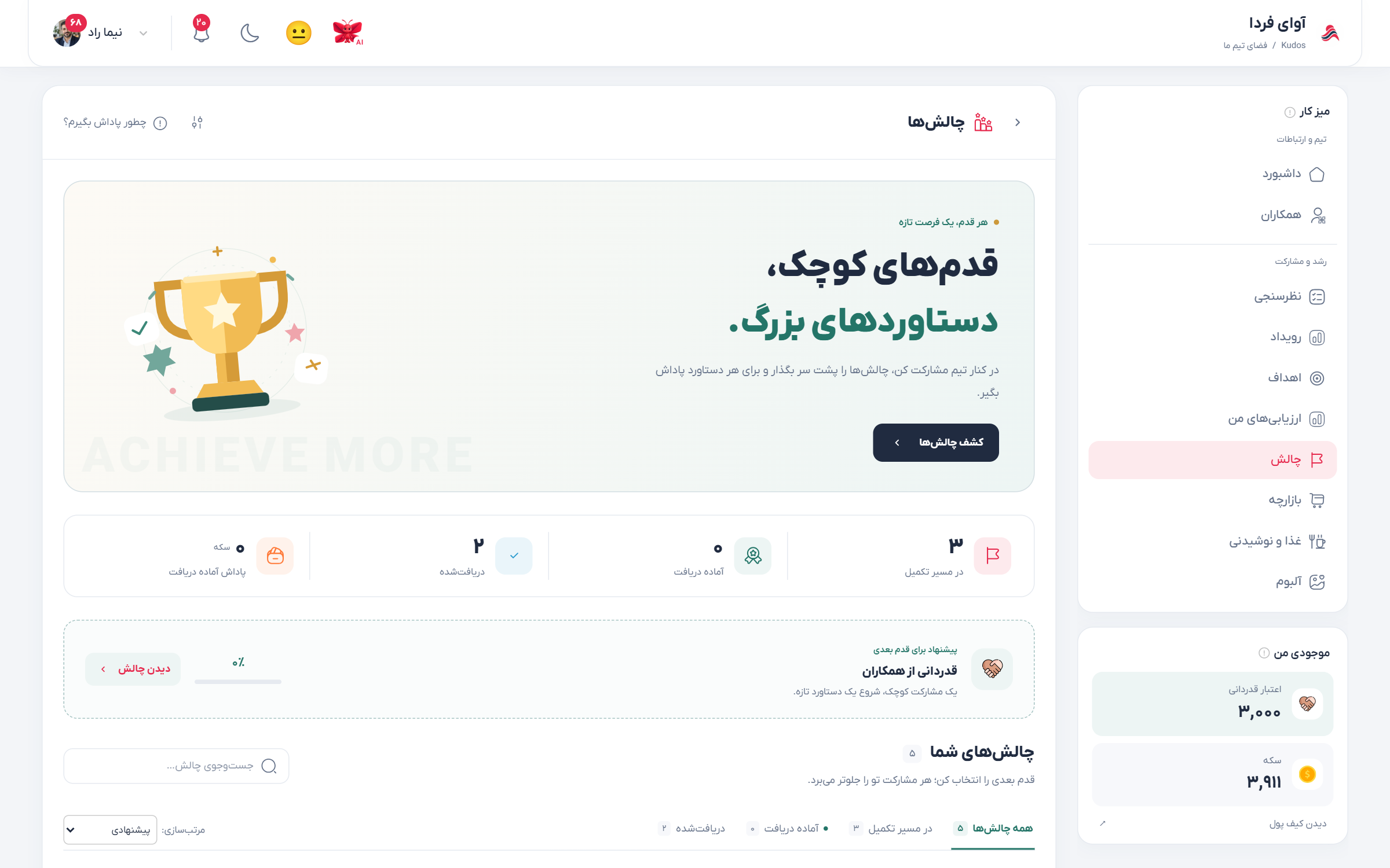 چالشها و دستاوردهای قابل مشاهده برای کاربر نمونه
