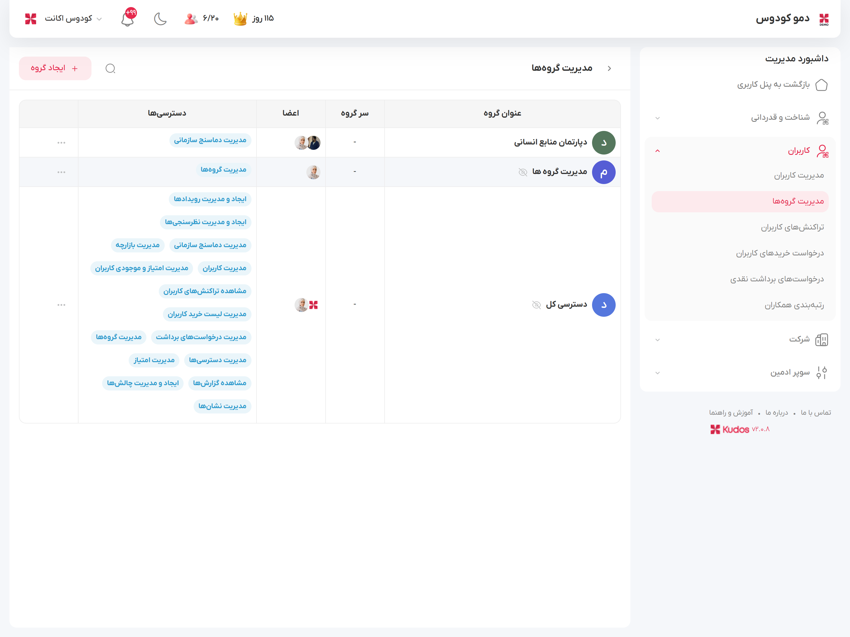 مدیریت گروه ها