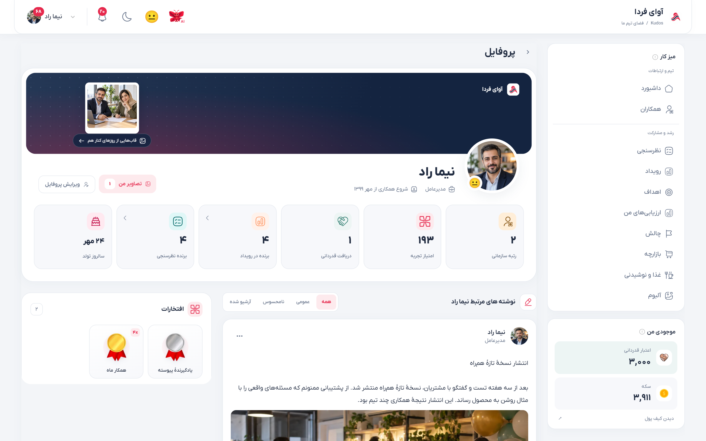 پروفایل همکار نمونه، اطلاعات فردی و سابقه مشارکت